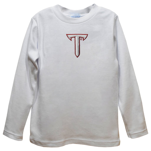 Troy Trojans Embroidered White Knit Long Sleeve Boys Tee Shirt