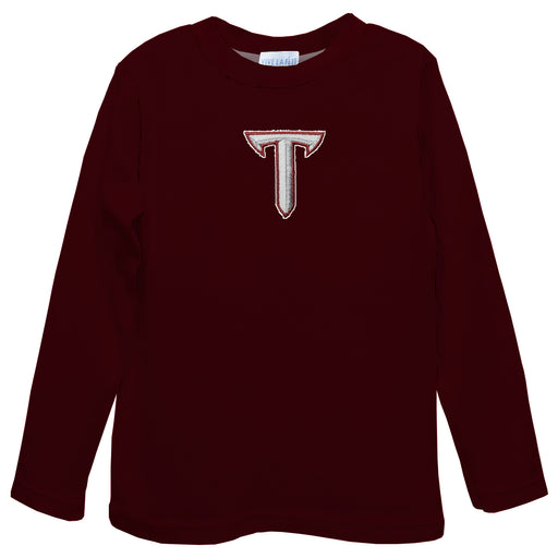 Troy Trojans Embroidered Maroon knit Long Sleeve Boys Tee Shirt