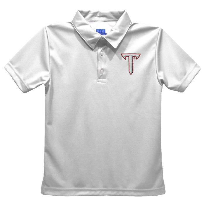 Troy Trojans Embroidered White Short Sleeve Polo Box Shirt