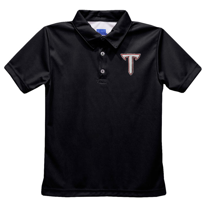 Troy Trojans Embroidered Black Short Sleeve Polo Box Shirt