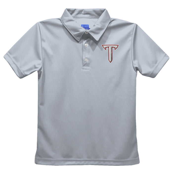 Troy Trojans Embroidered Gray Short Sleeve Polo Box Shirt