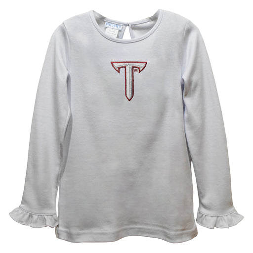 Troy Trojans Embroidered White Knit Long Sleeve Girls Blouse