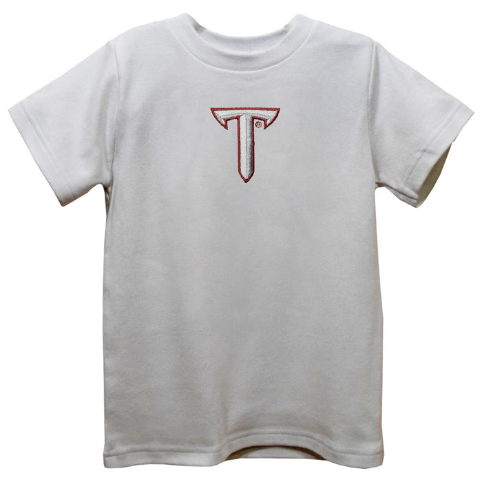 Troy Trojans Embroidered White Knit Short Sleeve Boys Tee Shirt