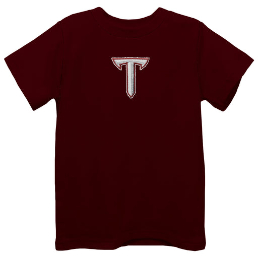 Troy Trojans Embroidered Maroon knit Short Sleeve Boys Tee Shirt