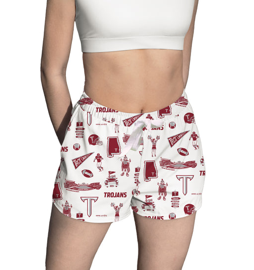 Troy Trojans Repeat Print Hand Sketched Vive La Fete Impressions Artwork Womens White Lounge Shorts