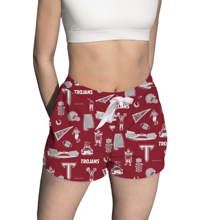 Troy Trojans Repeat Print Hand Sketched Vive La Fete Impressions Artwork Womens Maroon Lounge Shorts