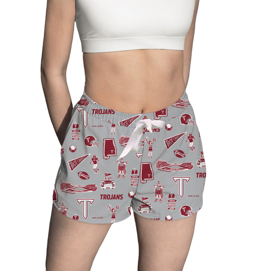 Troy Trojans Repeat Print Hand Sketched Vive La Fete Impressions Artwork Womens Gray Lounge Shorts