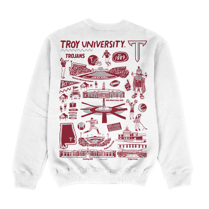 Troy Trojans Hand Sketched Impressions Artwork White Crewneck Sweatshirt for Women