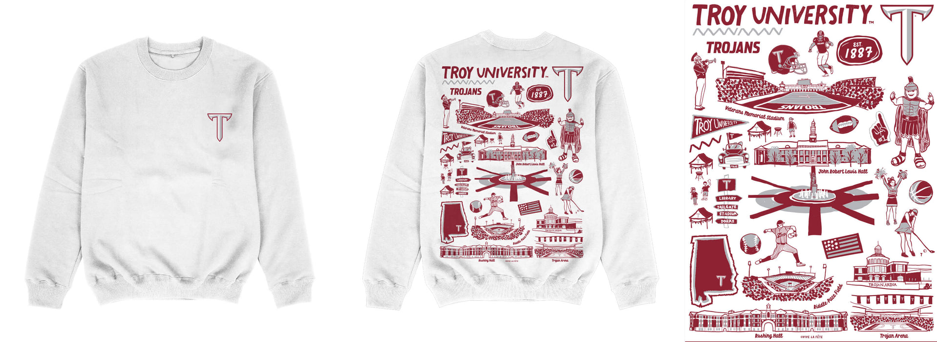 Troy Trojans Hand Sketched Impressions Artwork White Crewneck Sweatshirt for Women