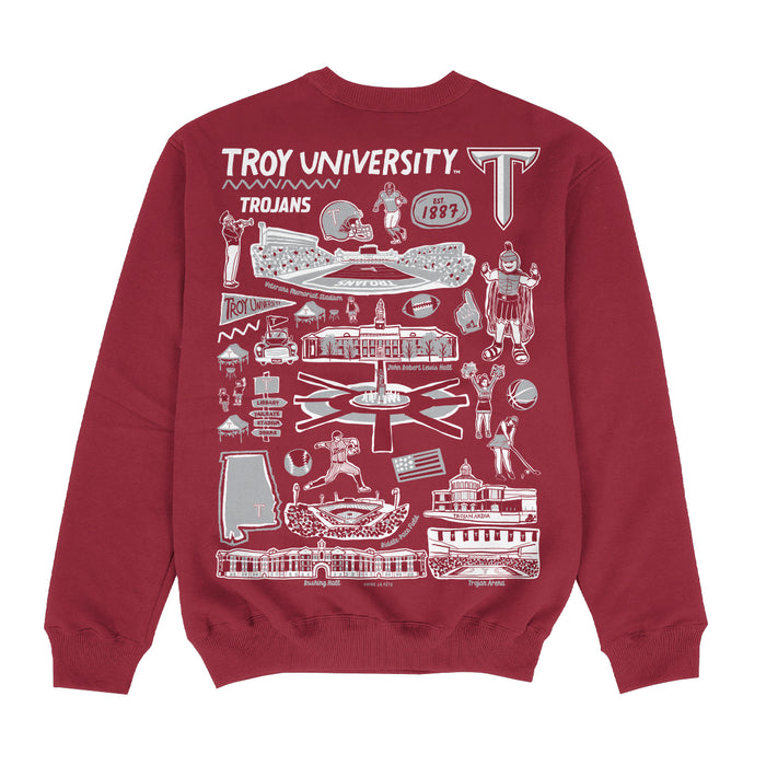 Troy Trojans Hand Sketched Impressions Artwork Maroon Crewneck Sweatshirt for Women