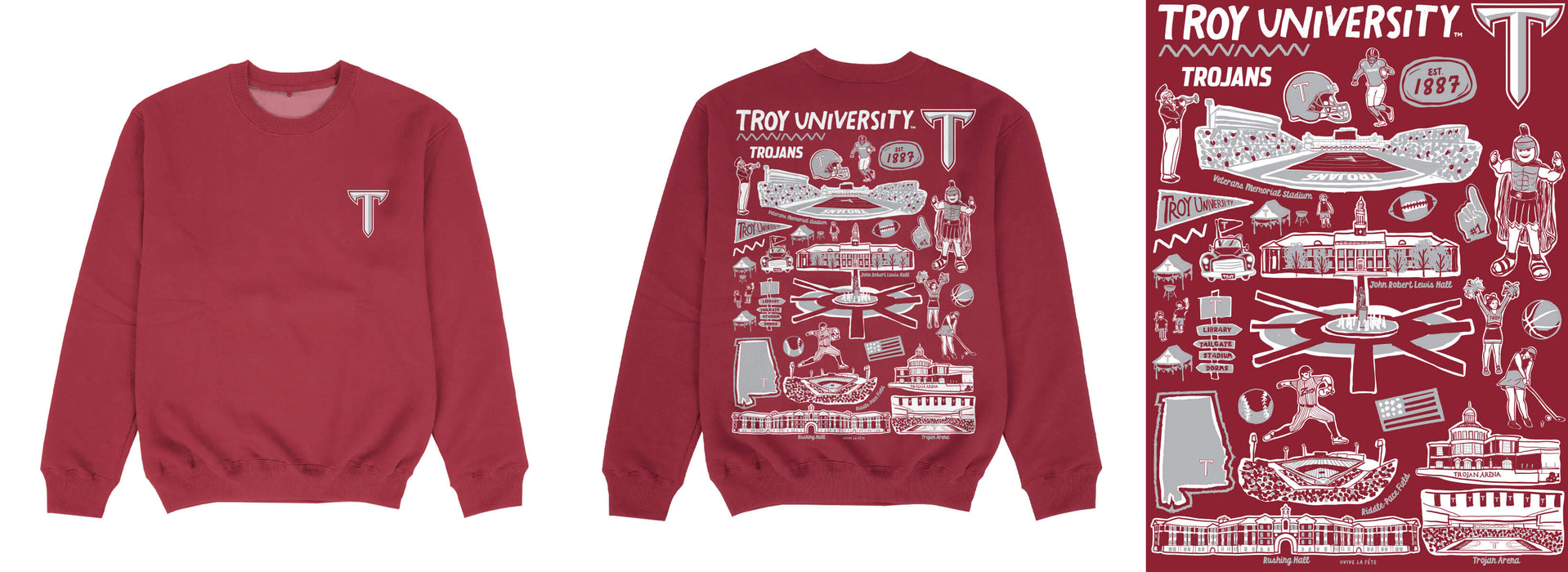 Troy Trojans Hand Sketched Impressions Artwork Maroon Crewneck Sweatshirt for Women