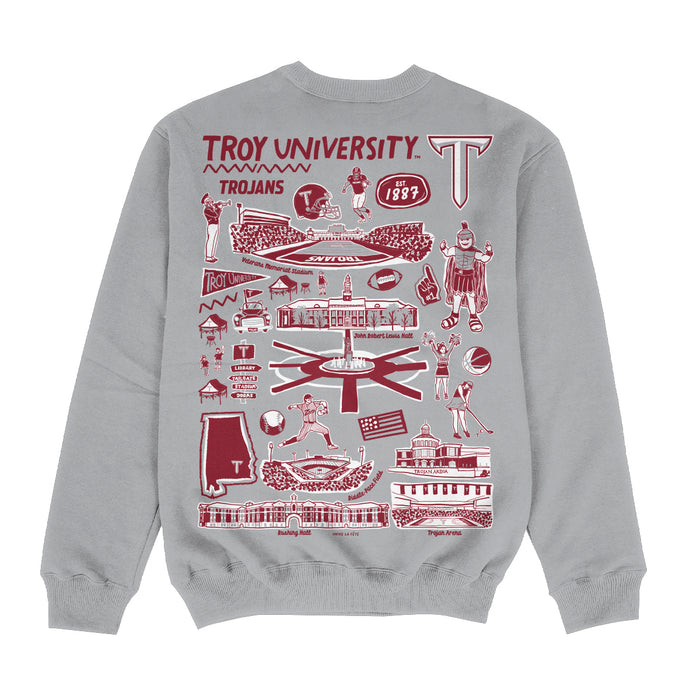 Troy Trojans Hand Sketched Impressions Artwork Gray Crewneck Sweatshirt for Women