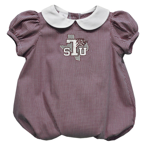 Texas Southern University Tigers Embroidered Maroon Gingham Girls Baby Bubble Short Sleeve