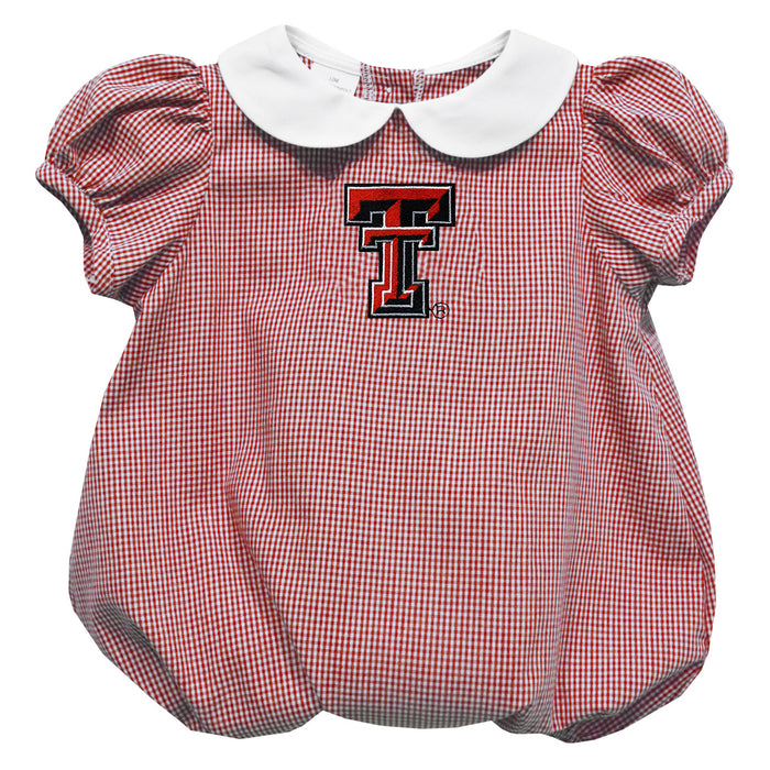 Texas Tech Red Raiders Embroidered Red Cardinal Gingham Baby Bubble Short Sleeve