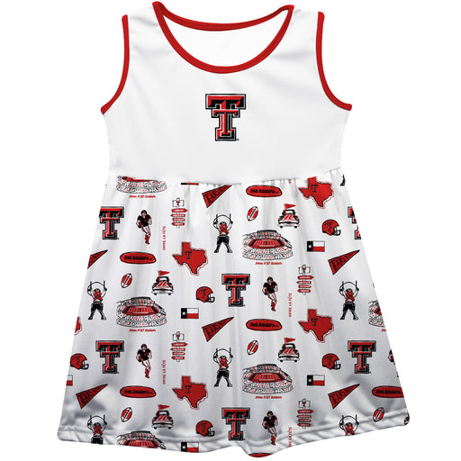 Texas Tech Red Raiders Sleeveless Tank Dress Girls White Repeat Print Hand Sketched Vive La Fete Impressions