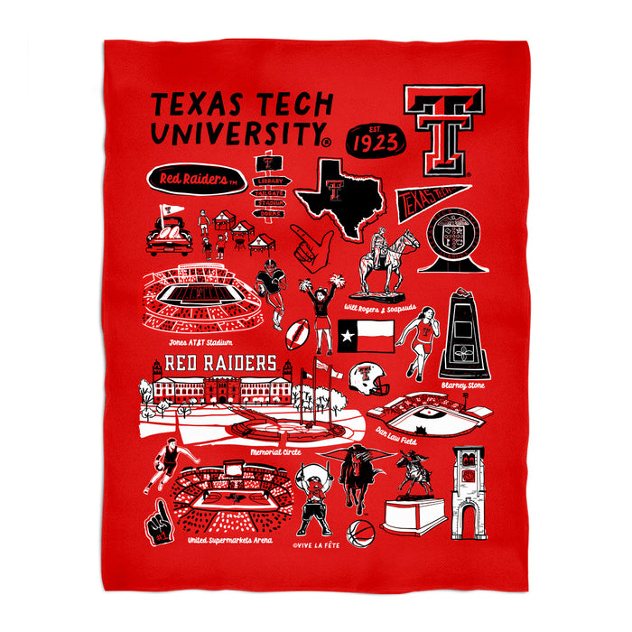 Texas Tech Red Raiders Red Hand Sketched Vive La Fete Impressions Artwork Plush Soft Minky Blanket 36 x 48