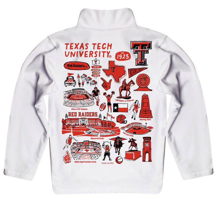 Texas Tech Red Raiders Hand Sketched Vive La Fete Impressions Artwork White Boys Quarter Zip Pullover V1