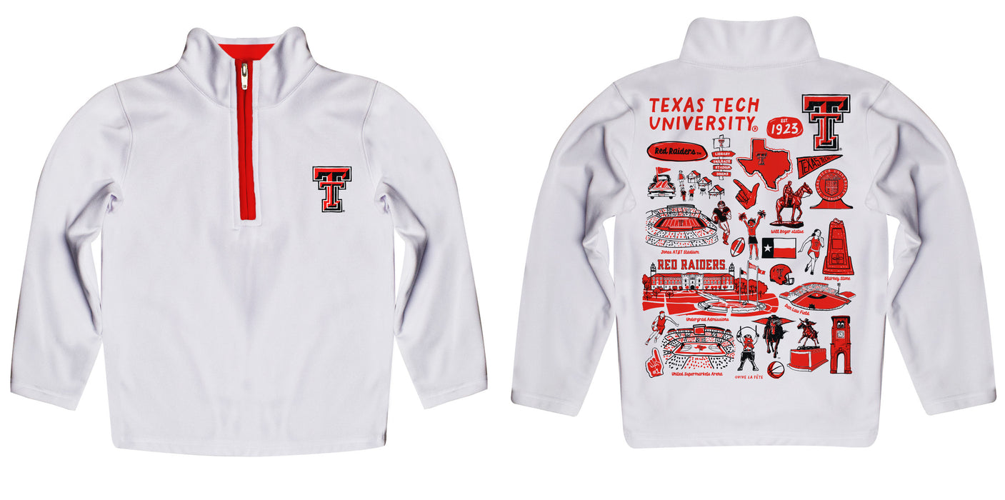 Texas Tech Red Raiders Hand Sketched Vive La Fete Impressions Artwork White Boys Quarter Zip Pullover V1