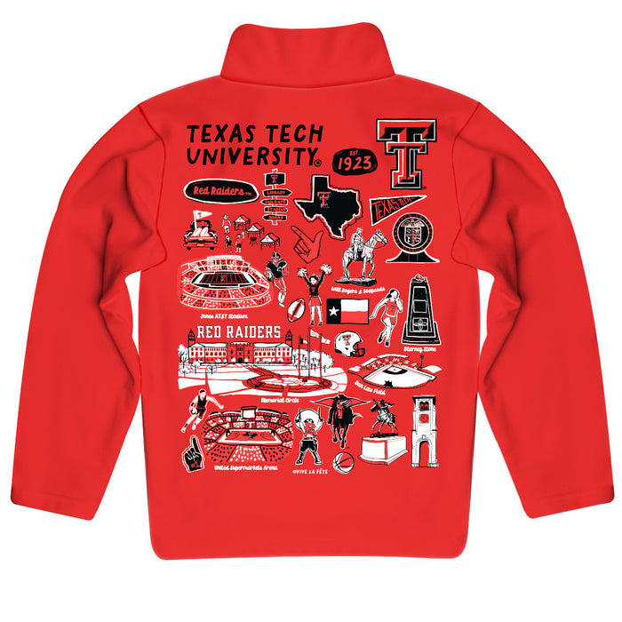 Texas Tech Red Raiders Hand Sketched Vive La Fete Impressions Artwork Red Boys Quarter Zip Pullover V1