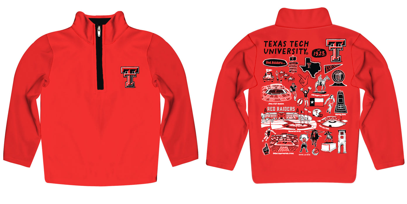 Texas Tech Red Raiders Hand Sketched Vive La Fete Impressions Artwork Red Boys Quarter Zip Pullover V1