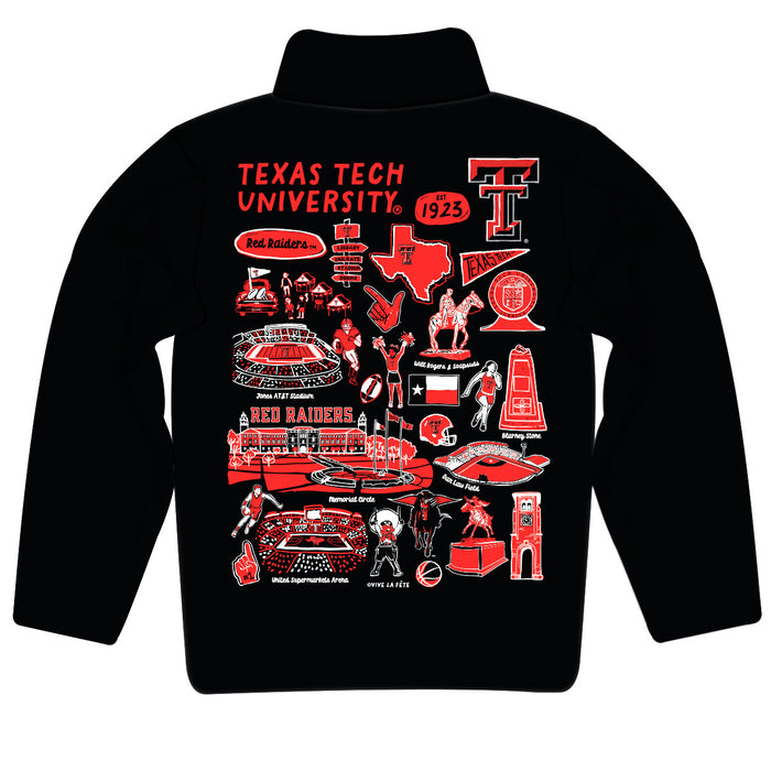 Texas Tech Red Raiders Hand Sketched Vive La Fete Impressions Artwork Black Boys Quarter Zip Pullover V1