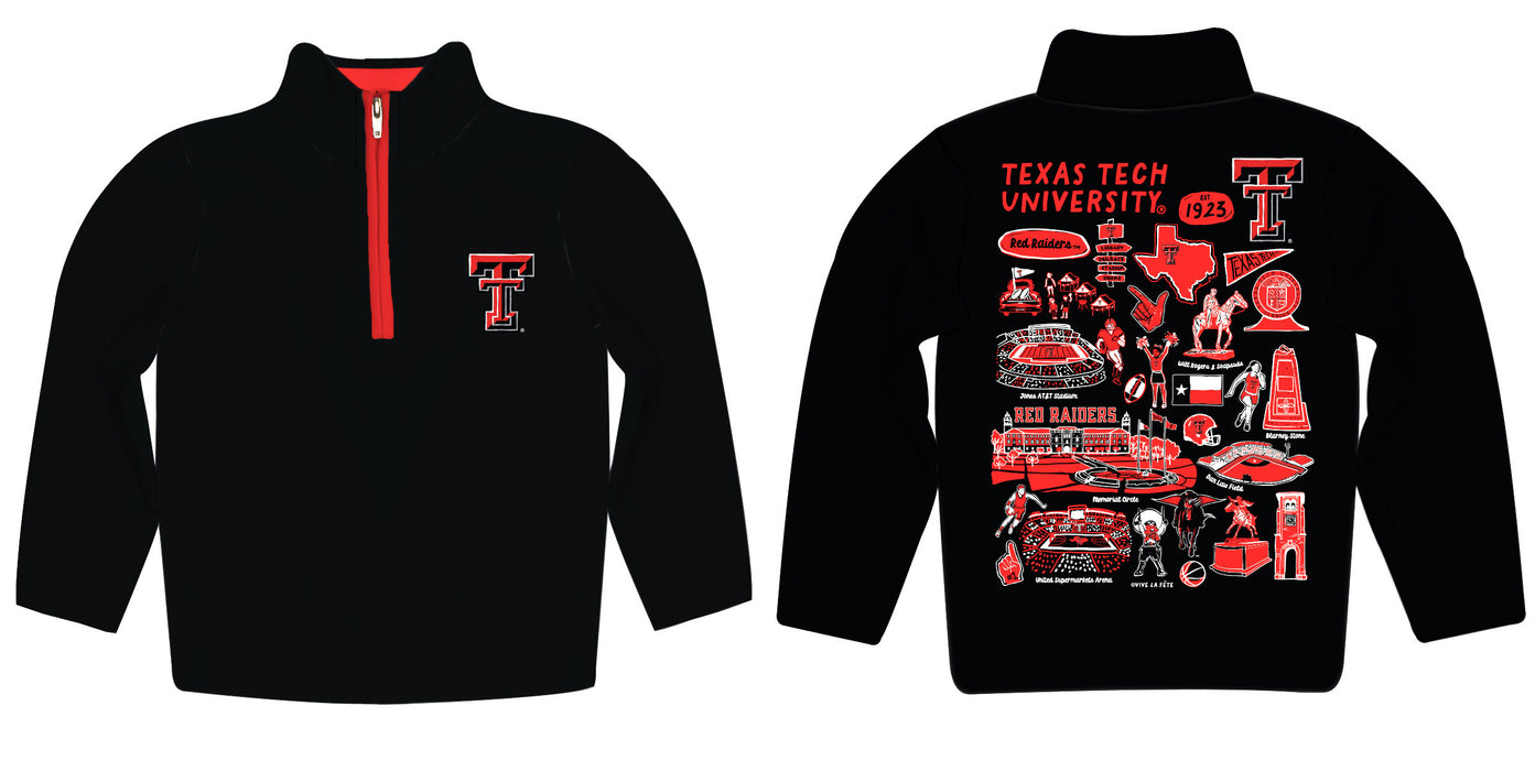 Texas Tech Red Raiders Hand Sketched Vive La Fete Impressions Artwork Black Boys Quarter Zip Pullover V1