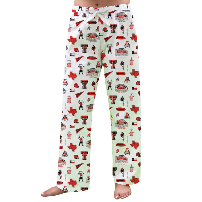 Texas Tech Red Raiders Repeat Print Hand Sketched Vive La Fete Impressions Artwork Womens  White  Lounge Pants