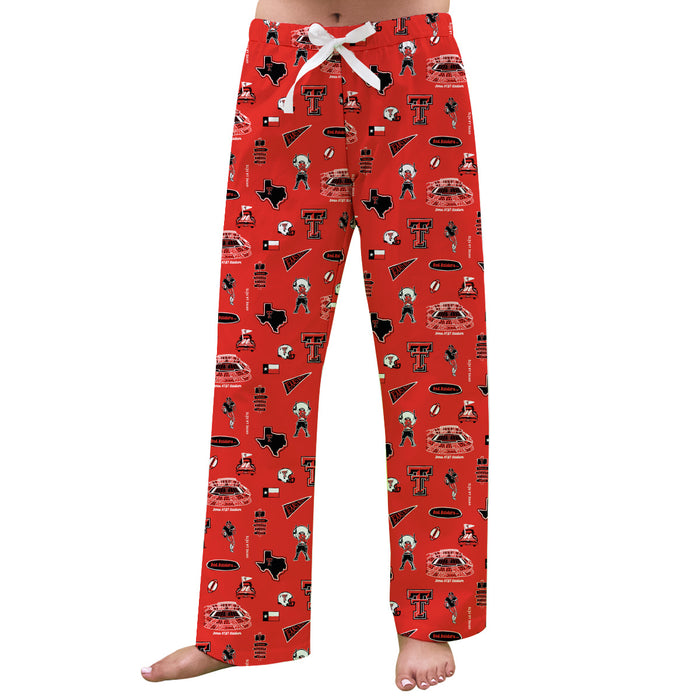 Texas Tech Red Raiders Repeat Print Hand Sketched Vive La Fete Impressions Artwork Womens  Red  Lounge Pants