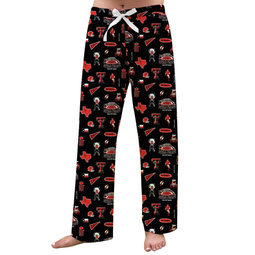 Texas Tech Red Raiders Repeat Print Hand Sketched Vive La Fete Impressions Artwork Womens  Black  Lounge Pants