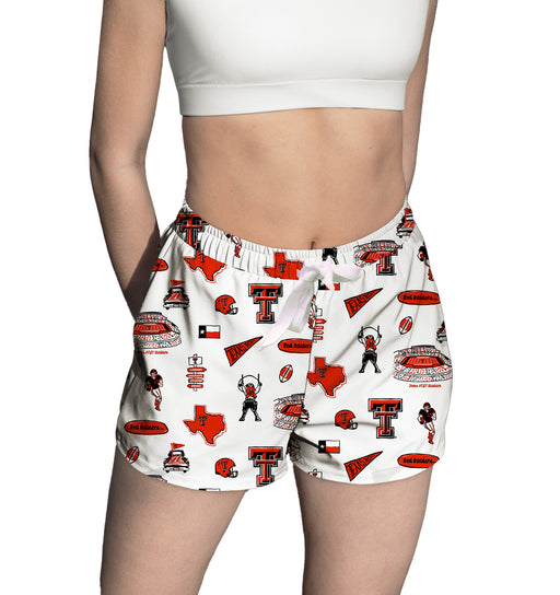 Texas Tech Red Raiders Repeat Print Hand Sketched Vive La Fete Impressions Artwork Womens White Lounge Shorts