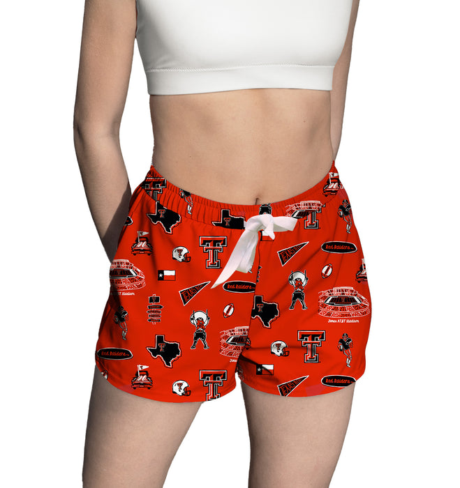 Texas Tech Red Raiders Repeat Print Hand Sketched Vive La Fete Impressions Artwork Womens Red Lounge Shorts