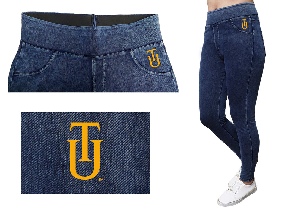 Tuskegee University Golden Tigers Vive La Fete Game Day Collegiate Logo on Fake Pocket Women Crimson Jeggings