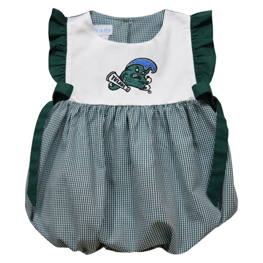 Tulane Green Wave Embroidered Hunter Green Gingham Girls Bubble