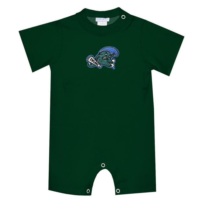 Tulane Green Wave Embroidered Hunter Green Knit Short Sleeve Boys Romper