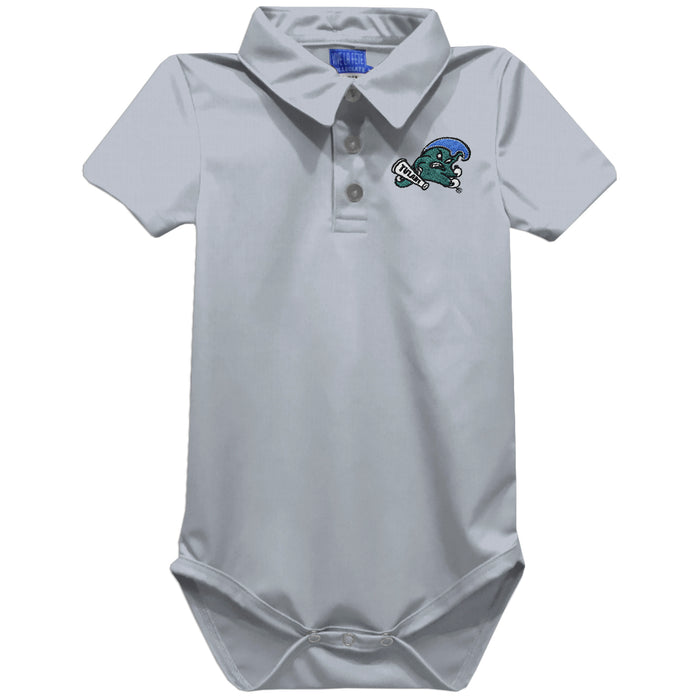 Tulane Green Wave Embroidered Gray Solid Knit Boys Polo Bodysuit