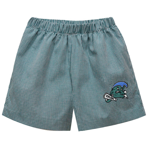 Tulane Green Wave Embroidered Hunter Green Gingham Pull On Short