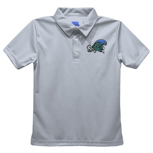 Tulane Green Wave Embroidered Gray Short Sleeve Polo Box Shirt