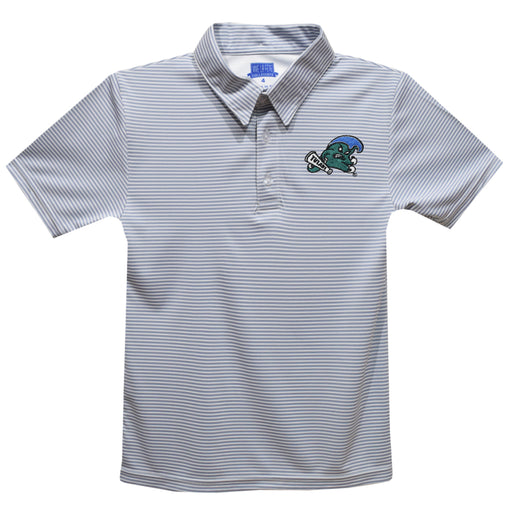 Tulane Green Wave Embroidered Gray Stripes Short Sleeve Polo Box Shirt