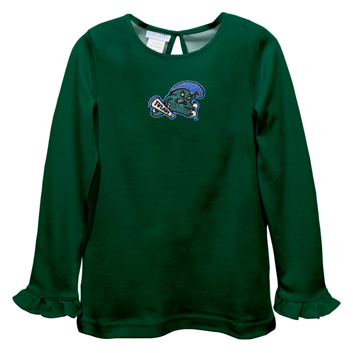 Tulane Green Wave Embroidered Hunter Green Knit Long Sleeve Girls Blouse