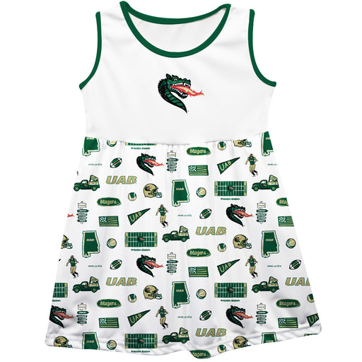 Alabama at Birmingham Blazers Sleeveless Tank Dress Girls White Repeat Print Hand Sketched Vive La Fete Impressions