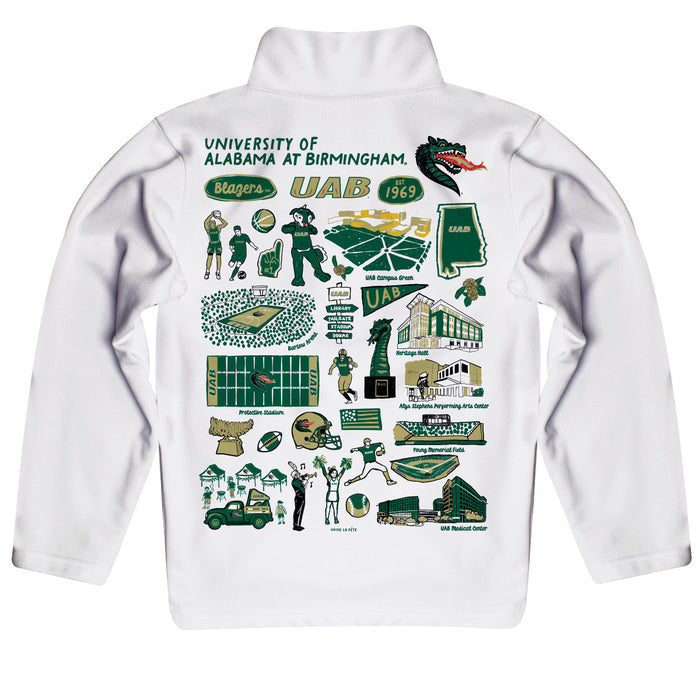 Alabama at Birmingham Blazers Hand Sketched Vive La Fete Impressions Artwork White Boys Quarter Zip Pullover V1