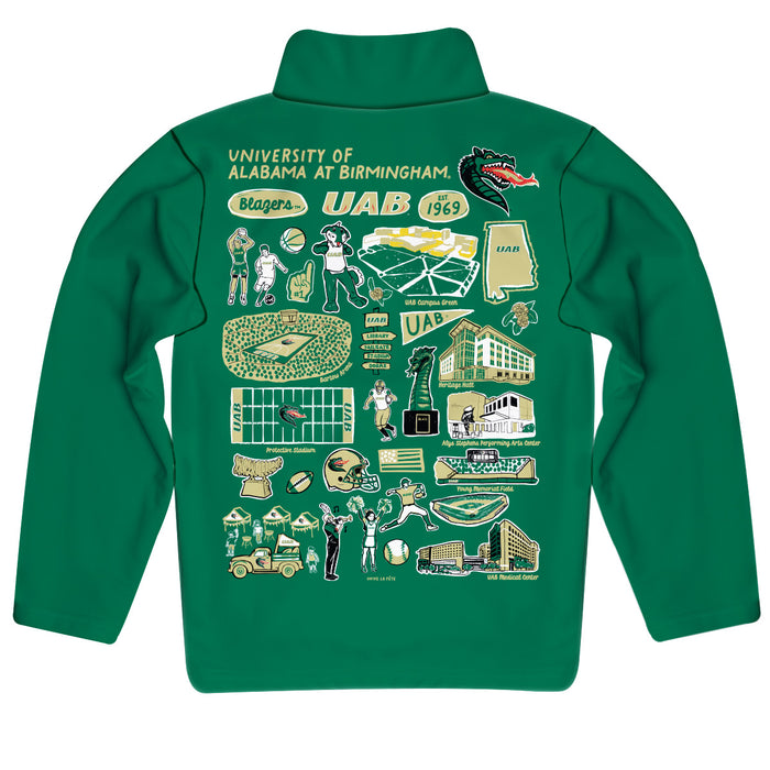 Alabama at Birmingham Blazers Hand Sketched Vive La Fete Impressions Artwork Green Boys Quarter Zip Pullover V1