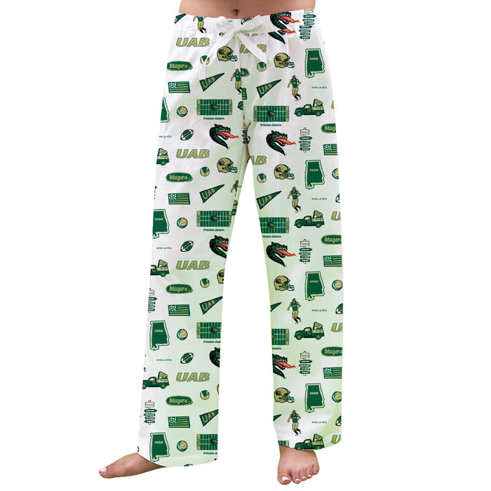 Alabama at Birmingham Blazers Repeat Print Hand Sketched Vive La Fete Impressions Artwork Womens  White  Lounge Pants