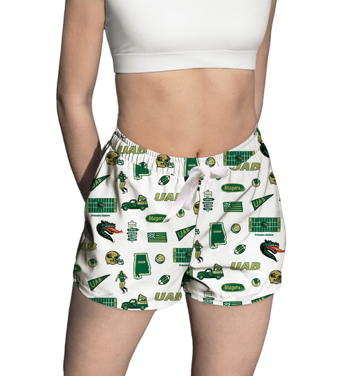 Alabama at Birmingham Blazers Repeat Print Hand Sketched Vive La Fete Impressions Artwork Womens White Lounge Shorts