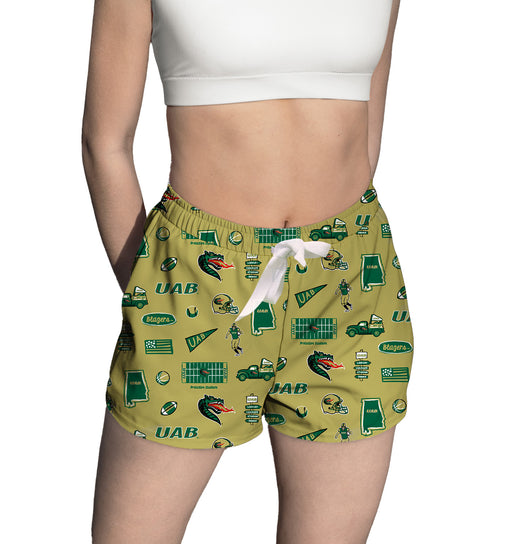 Alabama at Birmingham Blazers Repeat Print Hand Sketched Vive La Fete Impressions Artwork Womens Gold Lounge Shorts