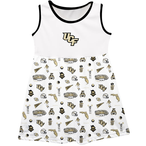 UCF Knights Sleeveless Tank Dress Girls White Repeat Print Hand Sketched Vive La Fete Impressions