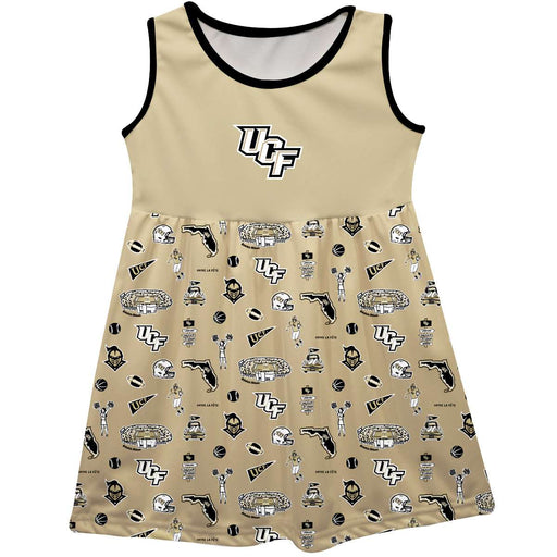 UCF Knights Sleeveless Tank Dress Girls Gold Repeat Print Hand Sketched Vive La Fete Impressions