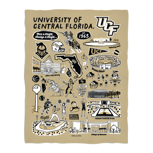 UCF Knights Gold Hand Sketched Vive La Fete Impressions Artwork Plush Soft Minky Blanket 36 x 48