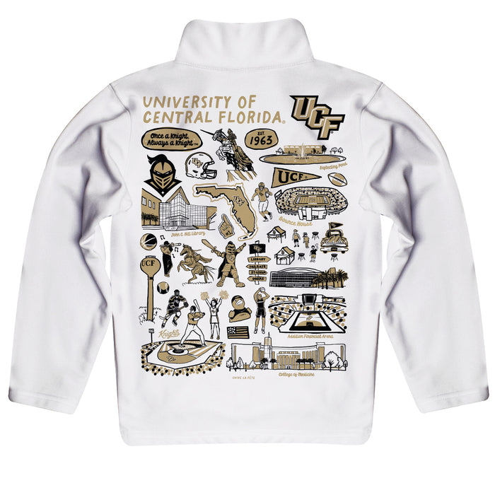 UCF Knights Hand Sketched Vive La Fete Impressions Artwork White Boys Quarter Zip Pullover V1