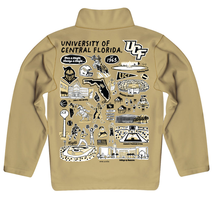 UCF Knights Hand Sketched Vive La Fete Impressions Artwork Gold Boys Quarter Zip Pullover V1